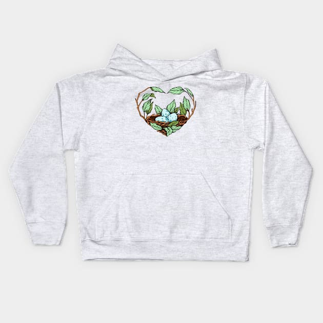 Nest branch hand drawn Kids Hoodie by Mako Design 